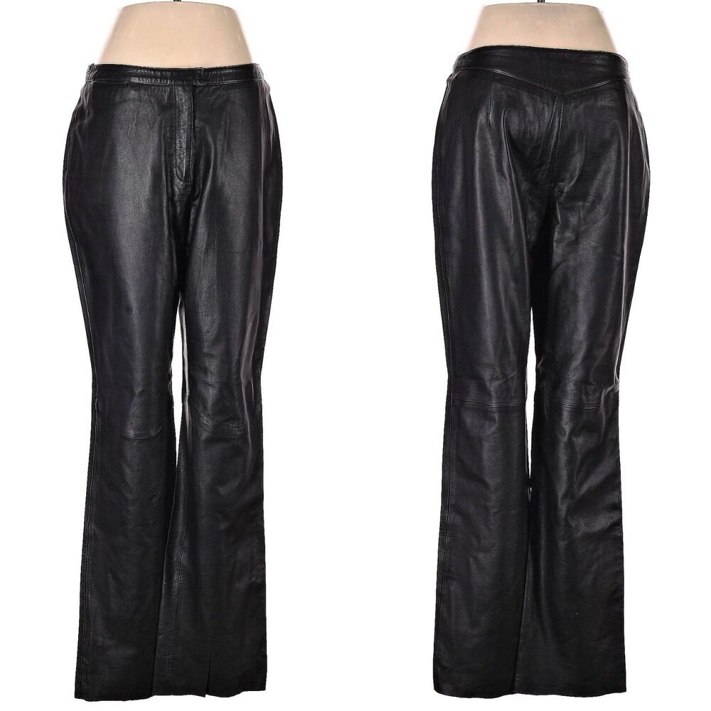 Vintage Y2K Express Black Leather Pants Straight Leg Moto Biker Size 9/10